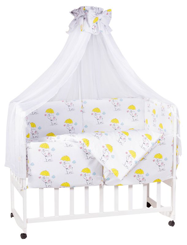 Детская постель Babyroom Comfort-08  белый (слоники с желтым зонтиком)