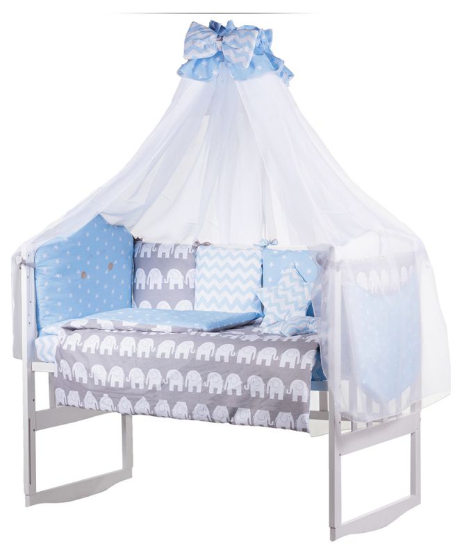 Детская постель Babyroom Bortiki lux-08 elephant голубой - серый