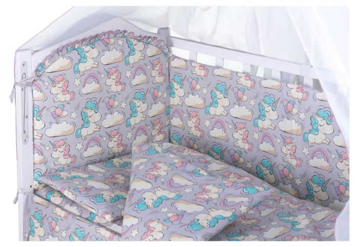 Детская постель Babyroom Comfort-08 unicorn серый (единороги)