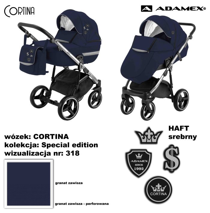 Коляска 2 в 1 Adamex Cortina CT-318 кожа темно-синяя