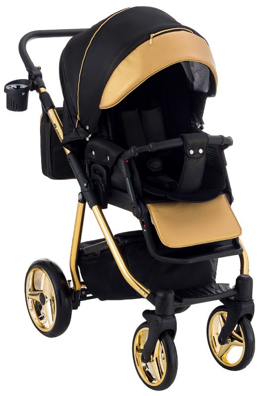 Коляска 2 в 1 Adamex Sierra Polar (Gold) SR436 черный (люрикс) - золотой кожа (перфорация)