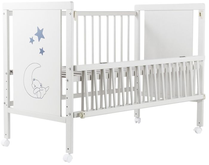 Ліжко Babyroom Ведмедик M-01 відкидний бік, колеса бук білий