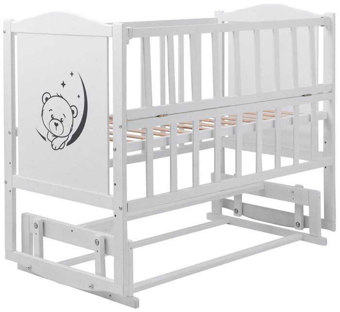 Кровать Babyroom Тедди Т-02 фигурное быльце, маятник, откидной бок  белый