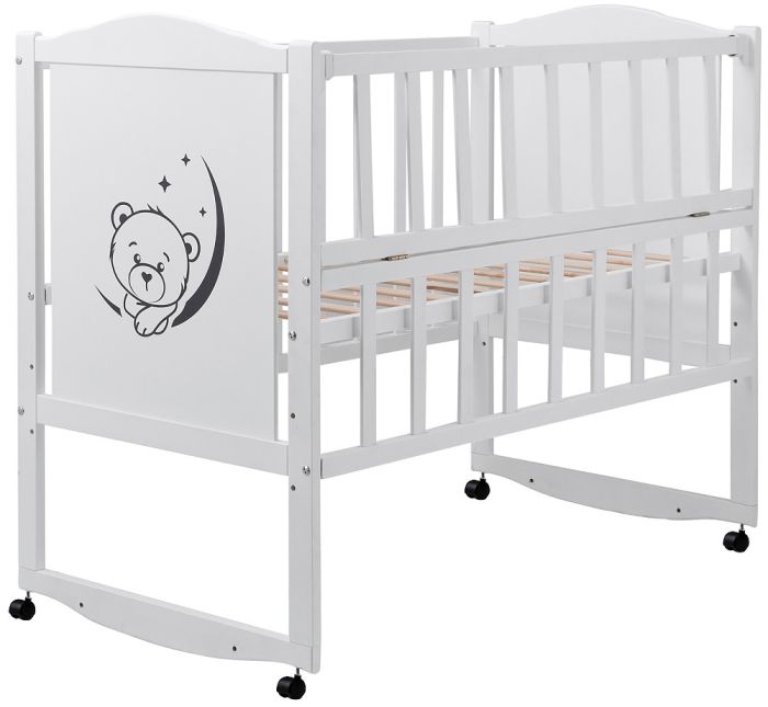 Кровать Babyroom Тедди T-01 фигурное быльце, откидной бок, колеса  белый