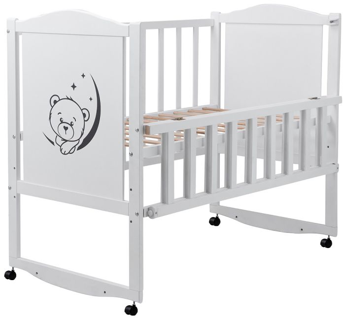 Кровать Babyroom Тедди T-01 фигурное быльце, откидной бок, колеса  белый