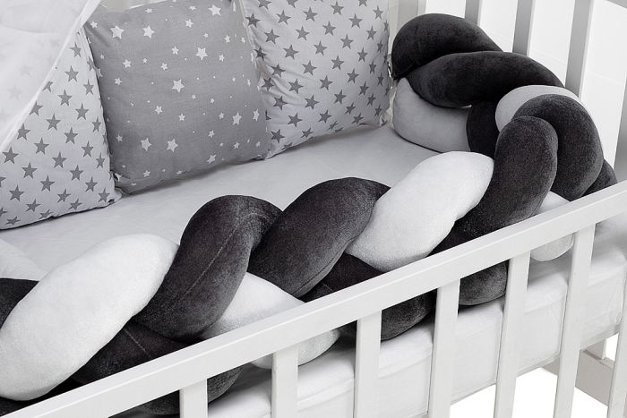 Детская постель Babyroom Classic косичка-01  серо-белые звездочки