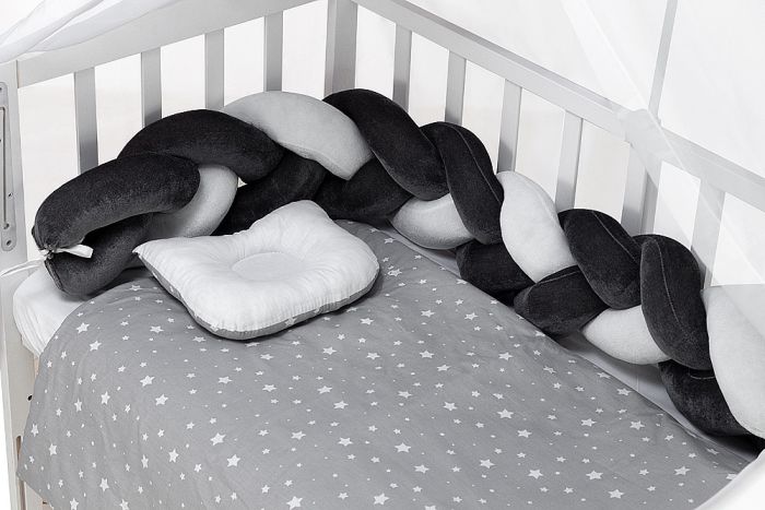 Детская постель Babyroom Classic косичка-01  серо-белые звездочки