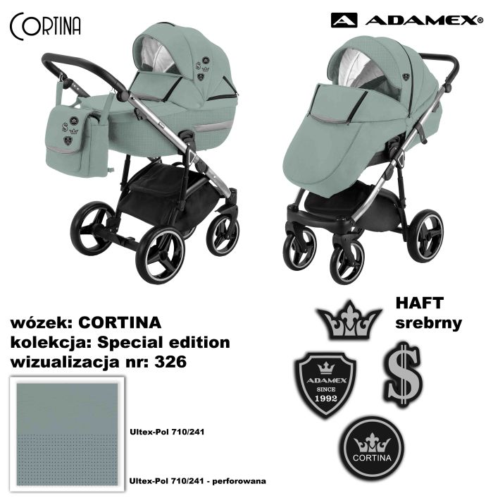 Коляска 2 в 1 Adamex Cortina CT-326 кожа бирюза