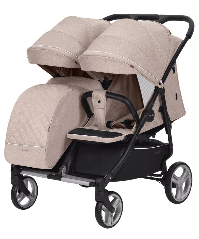 Прогулянкова коляска для двійні CARRELLO Connect CRL-5502 Cotton Beige у льоні + дощовик