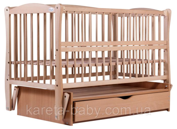 Кровать Babyroom Елит маятник, ящик, откидной бок DEMYO-5  бук светлый (натуральный)