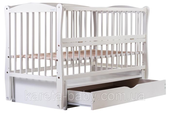 Кровать Babyroom Елит резьба маятник, ящик, откидной бок DER-7  бук белый