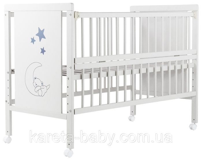 Ліжко Babyroom Ведмедик M-01 відкидний бік, колеса бук білий