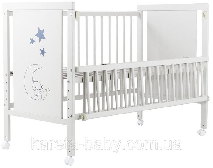 Ліжко Babyroom Ведмедик M-01 відкидний бік, колеса бук білий