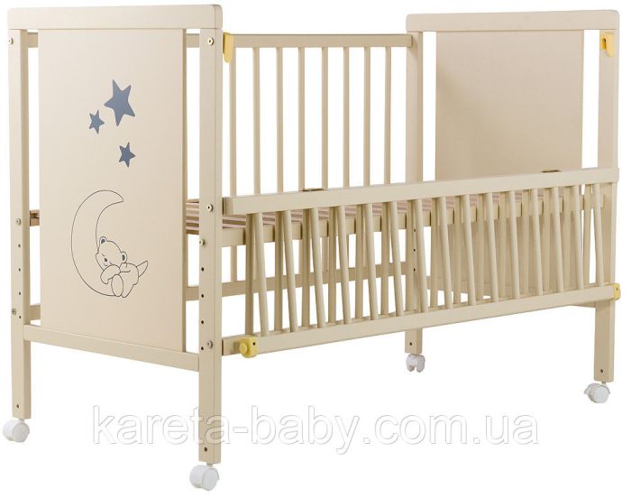 Ліжко Babyroom Ведмедик M-01 відкидний бік, колеса бук слонова кістка