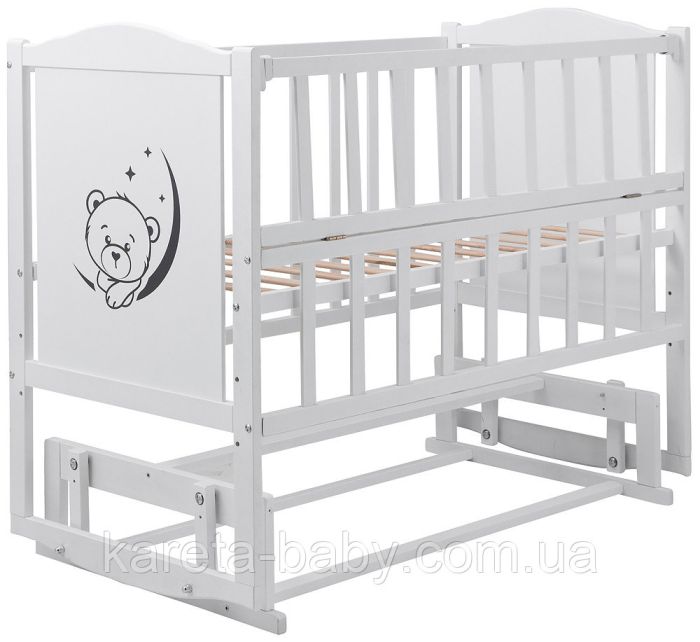 Кровать Babyroom Тедди Т-02 фигурное быльце, маятник, откидной бок  белый