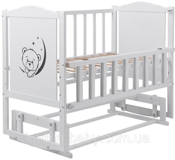 Кровать Babyroom Тедди Т-02 фигурное быльце, маятник, откидной бок  белый