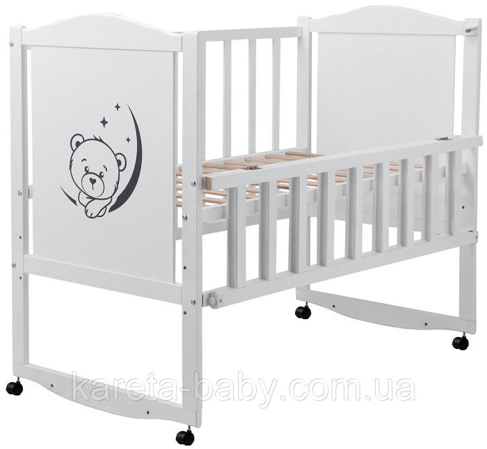 Кровать Babyroom Тедди T-01 фигурное быльце, откидной бок, колеса  белый