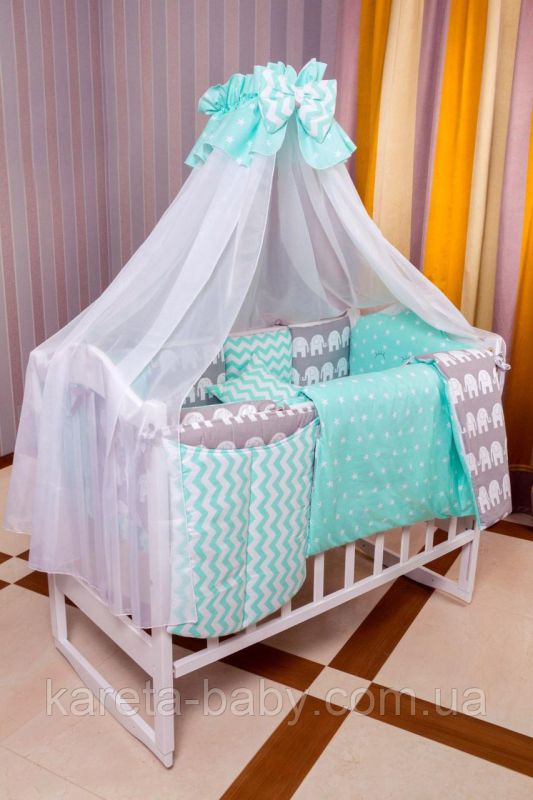 Детская постель Babyroom Bortiki lux-08 elephant бирюзовый - серый