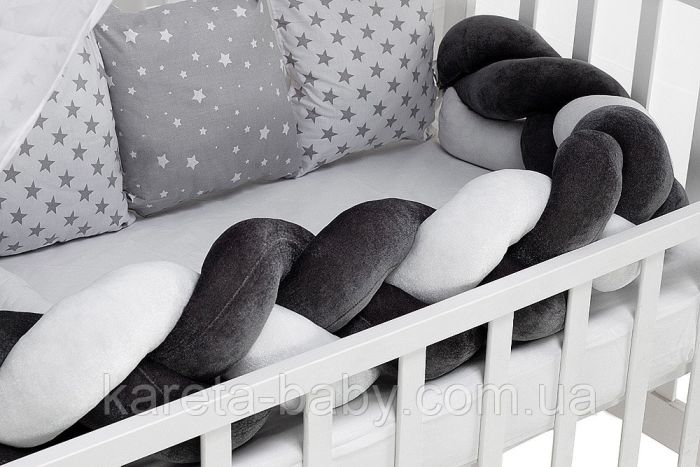 Детская постель Babyroom Classic косичка-01  серо-белые звездочки