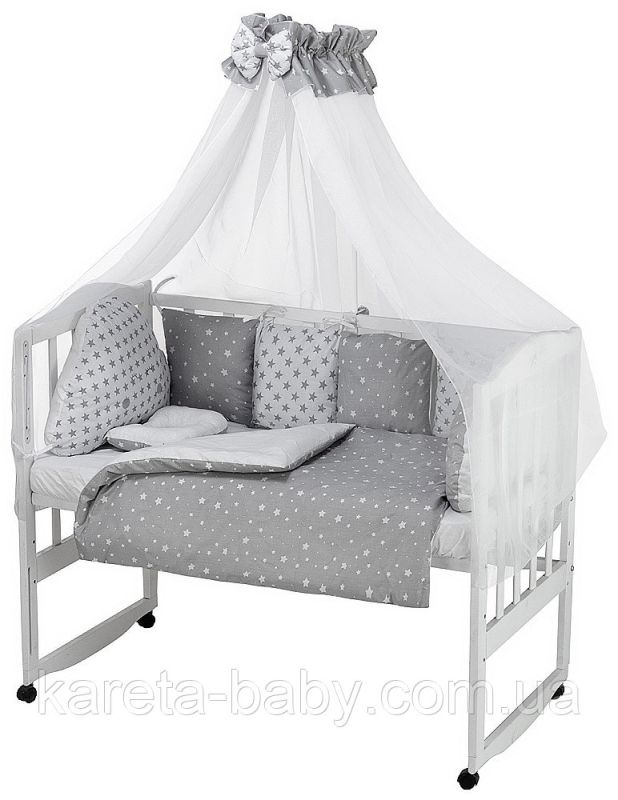 Детская постель Babyroom Classic косичка-01  серо-белые звездочки