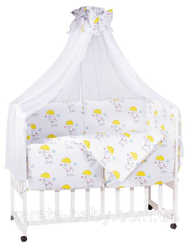 Детская постель Babyroom Comfort-08  белый (слоники с желтым зонтиком)