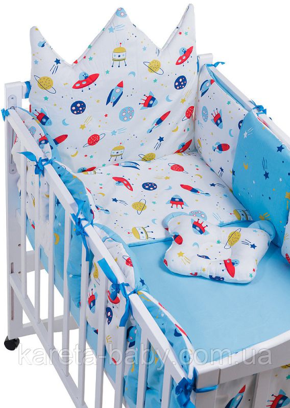 Детская постель Babyroom Classic Bortiki-01 (6 элементов)  голубой-белый (космос)