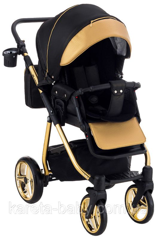 Коляска 2 в 1 Adamex Sierra Polar (Gold) SR436 черный (люрикс) - золотой кожа (перфорация)