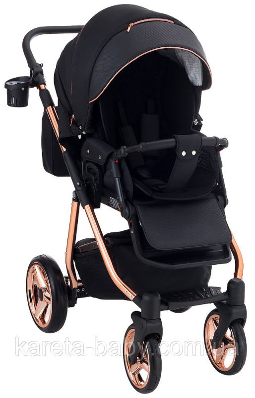 Коляска 2 в 1 Adamex Sierra Polar (Pink Gold) SR408 чорний - чорний шкіра (перфорація)