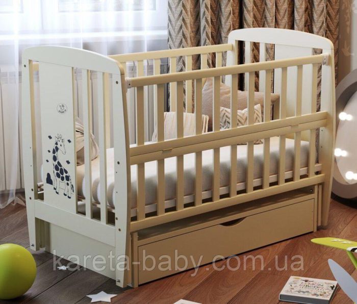 Кровать Babyroom Жирафик маятник, ящик, откидной бок DJMYO-3  бук слоновая кость