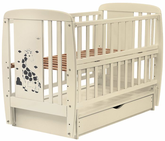 Кровать Babyroom Жирафик маятник, ящик, откидной бок DJMYO-3  бук слоновая кость