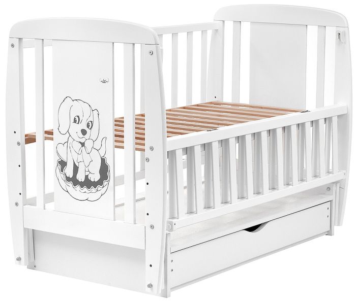 Кровать Babyroom Собачка маятник, ящик, откидной бок DSMYO-3  бук белый