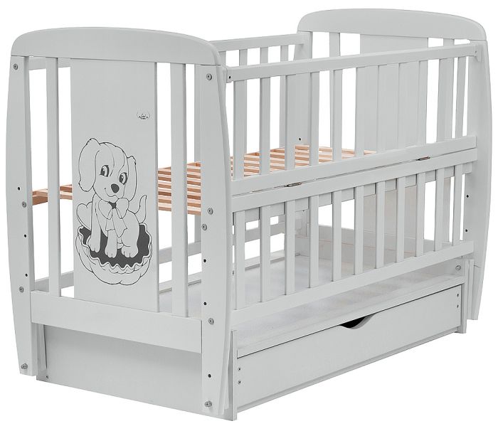 Кровать Babyroom Собачка маятник, ящик, откидной бок DSMYO-3  бук серый