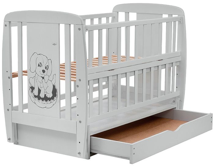 Кровать Babyroom Собачка маятник, ящик, откидной бок DSMYO-3  бук серый