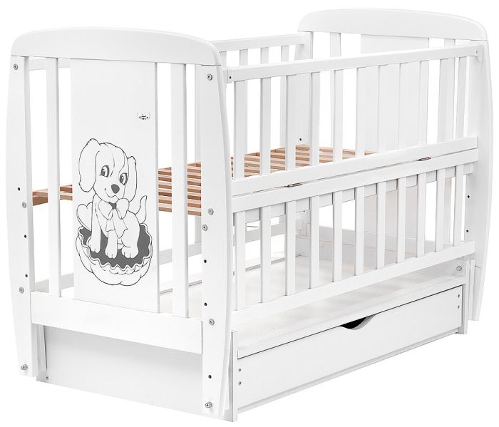 Кровать Babyroom Собачка маятник, ящик, откидной бок DSMYO-3  бук белый