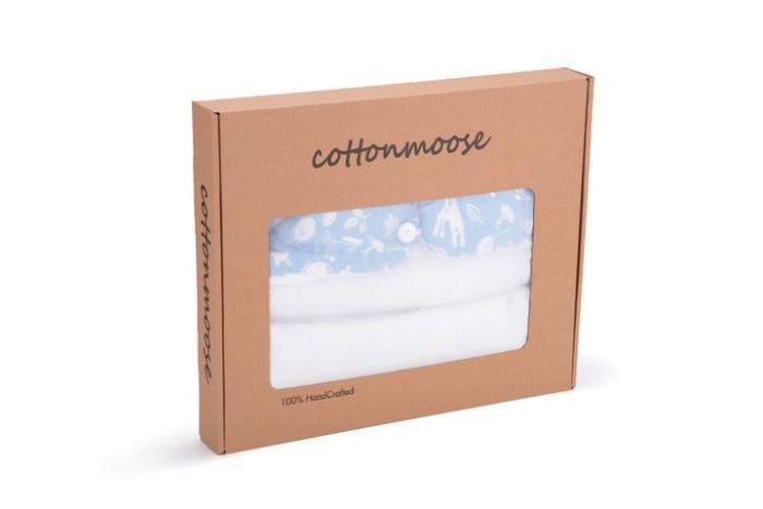 Универсальный конверт в коляску и автокресло Cottonmoose Pooh 330/128/51 лазурный (лес) с белым