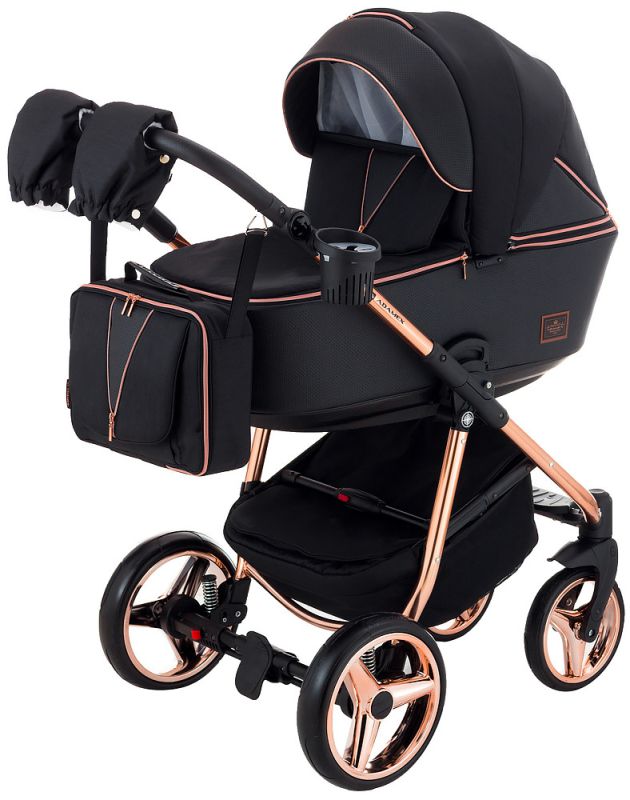 Коляска 2 в 1 Adamex Sierra Polar (Pink Gold) SR408 чорний - чорний шкіра (перфорація)