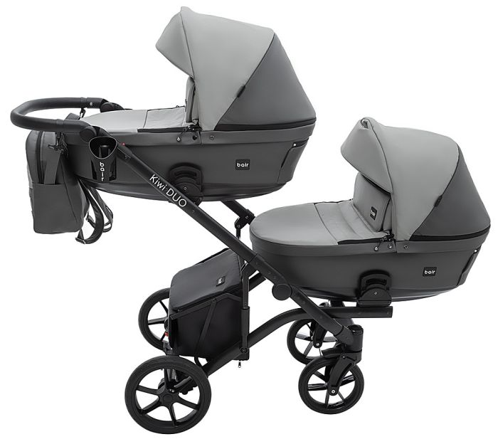 Коляска 2 в 1 для двойни Bair Kiwi DUO ECO BKD-21/15 серый / графит