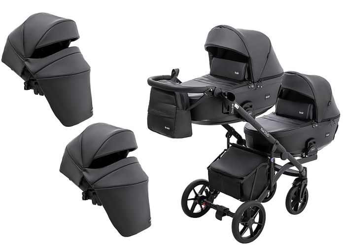 Коляска 2 в 1 для двойни Bair Kiwi DUO ECO BKD-15 черный