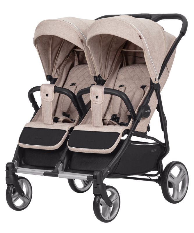 Прогулянкова коляска для двійні CARRELLO Connect CRL-5502 Cotton Beige у льоні + дощовик