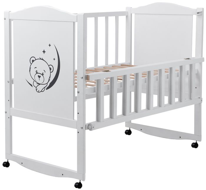 Кровать Babyroom Тедди T-01 фигурное быльце, откидной бок, колеса  белый