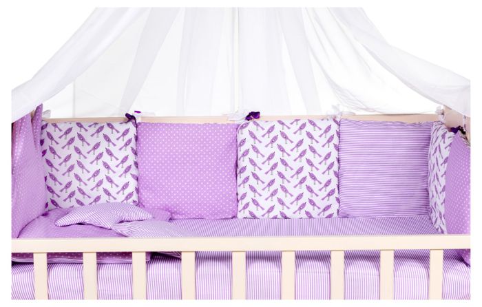 Детская постель Babyroom Bortiki lux-08 bird сиреневый - белый