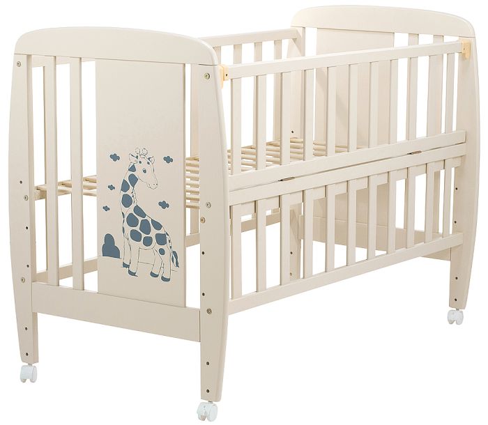 Кровать Babyroom Жирафик откидной бок, колеса DJO-01  бук слоновая кость