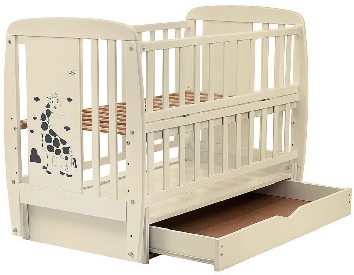 Кровать Babyroom Жирафик маятник, ящик, откидной бок DJMYO-3  бук слоновая кость