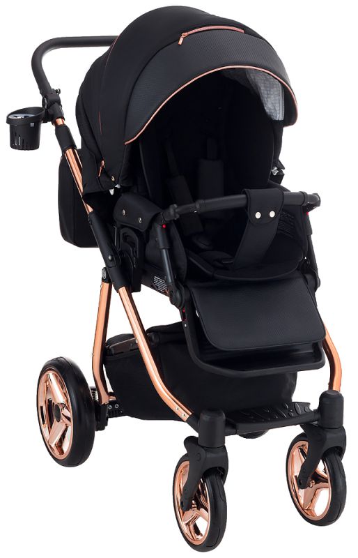 Коляска 2 в 1 Adamex Sierra Polar (Pink Gold) SR408 чорний - чорний шкіра (перфорація)