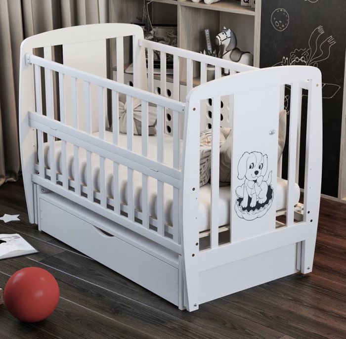 Кровать Babyroom Собачка маятник, ящик, откидной бок DSMYO-3  бук белый