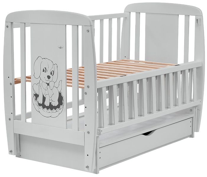 Кровать Babyroom Собачка маятник, ящик, откидной бок DSMYO-3  бук серый